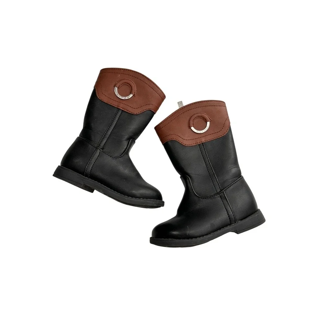 Nautica Kids Size 6 Black Brown Riding‎ Boots Decorative Metallic Ring Western